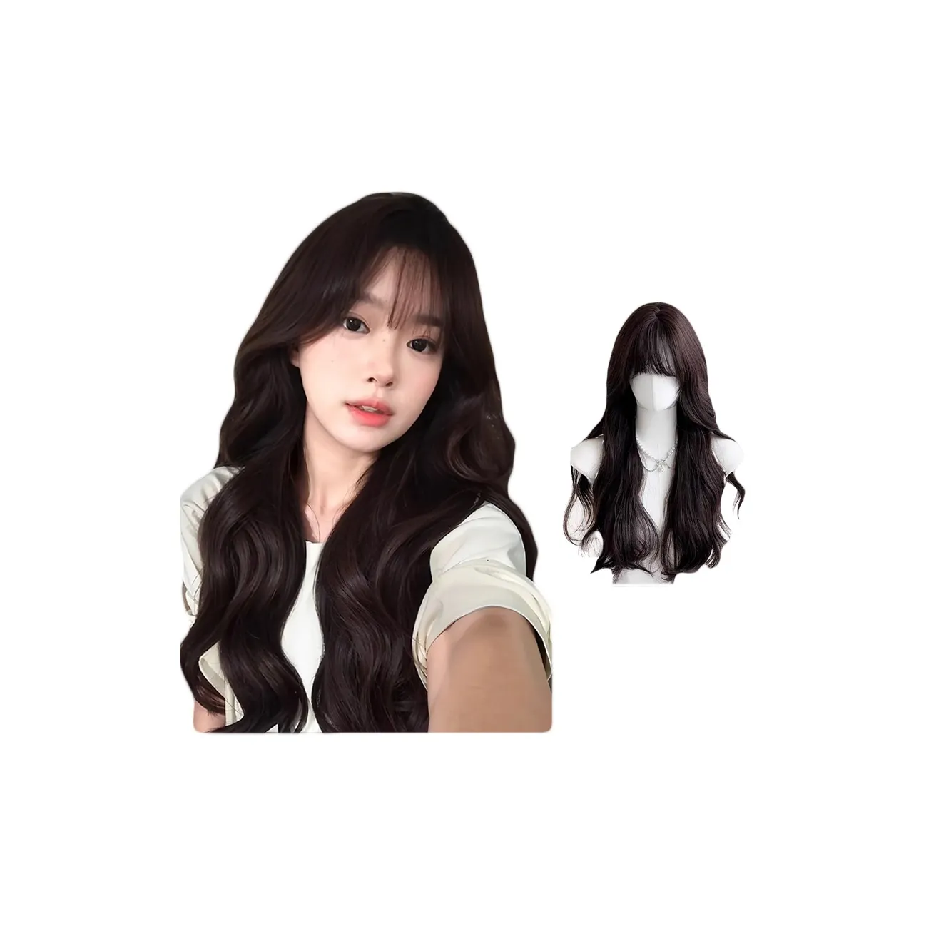 FYOSEE Корейский стиль Тонкие прядь Большая волна Парики Темный чайный Холодный коричневый