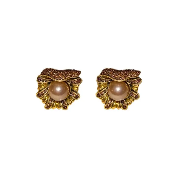 Drejew Alloy Rhinestone Faux Pearl Stud Earrings Women's