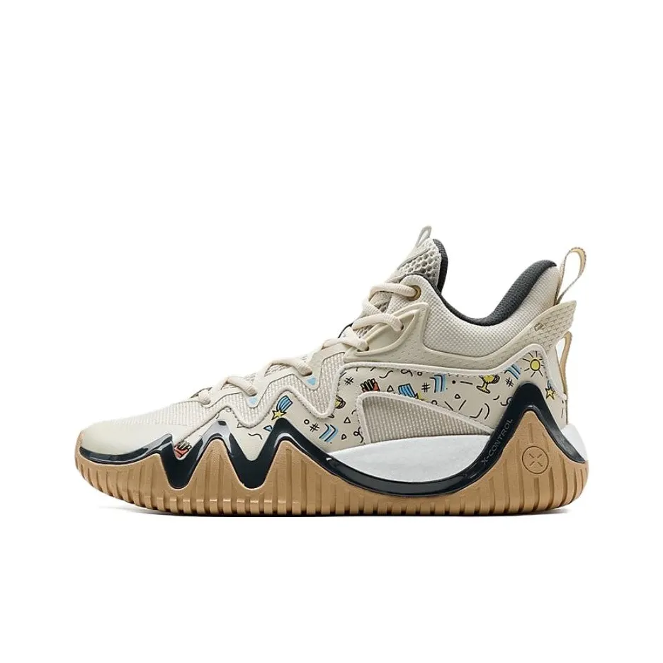 XTEP Slip-resistant и устойчивый к истиранию покрытие MID Топ Баскетбольные кроссовки Мужской Чайный белый