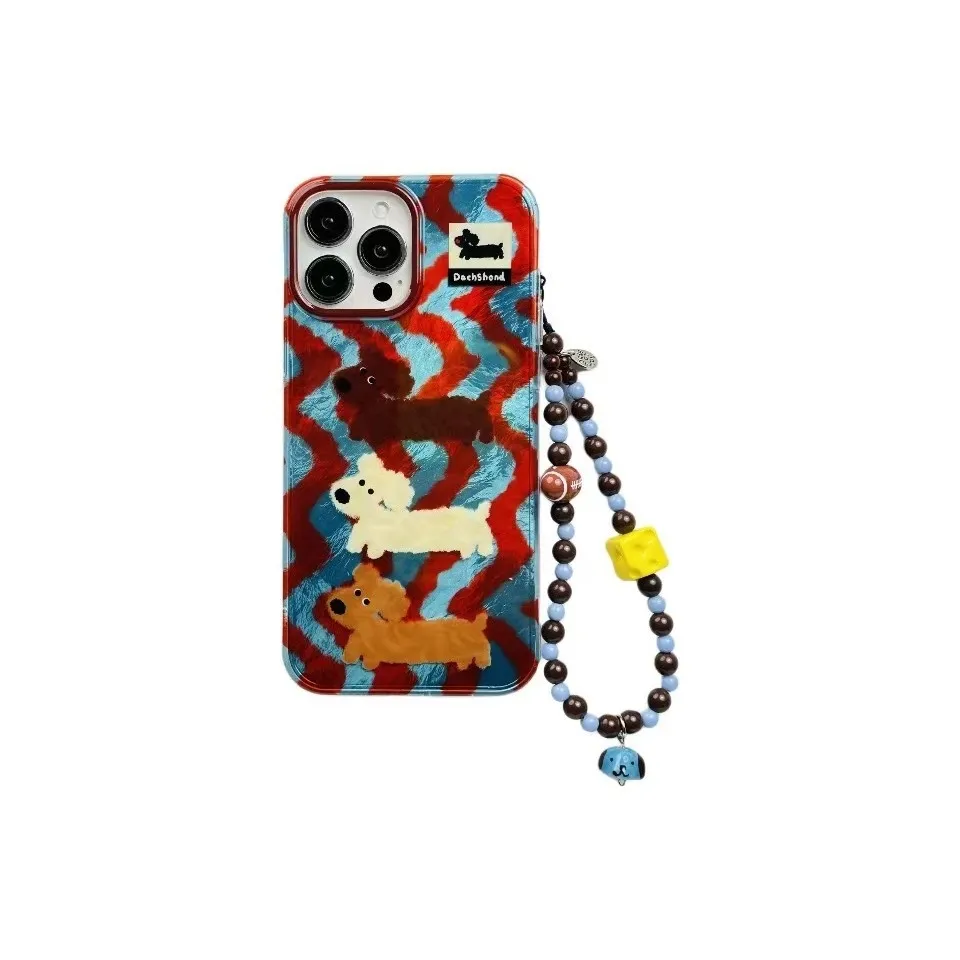 OYXOYRJ Acrylic Material Ins Stripes Graffiti Puppy Unisex Compatible With IPhone 16/15/14/13 Phone Case