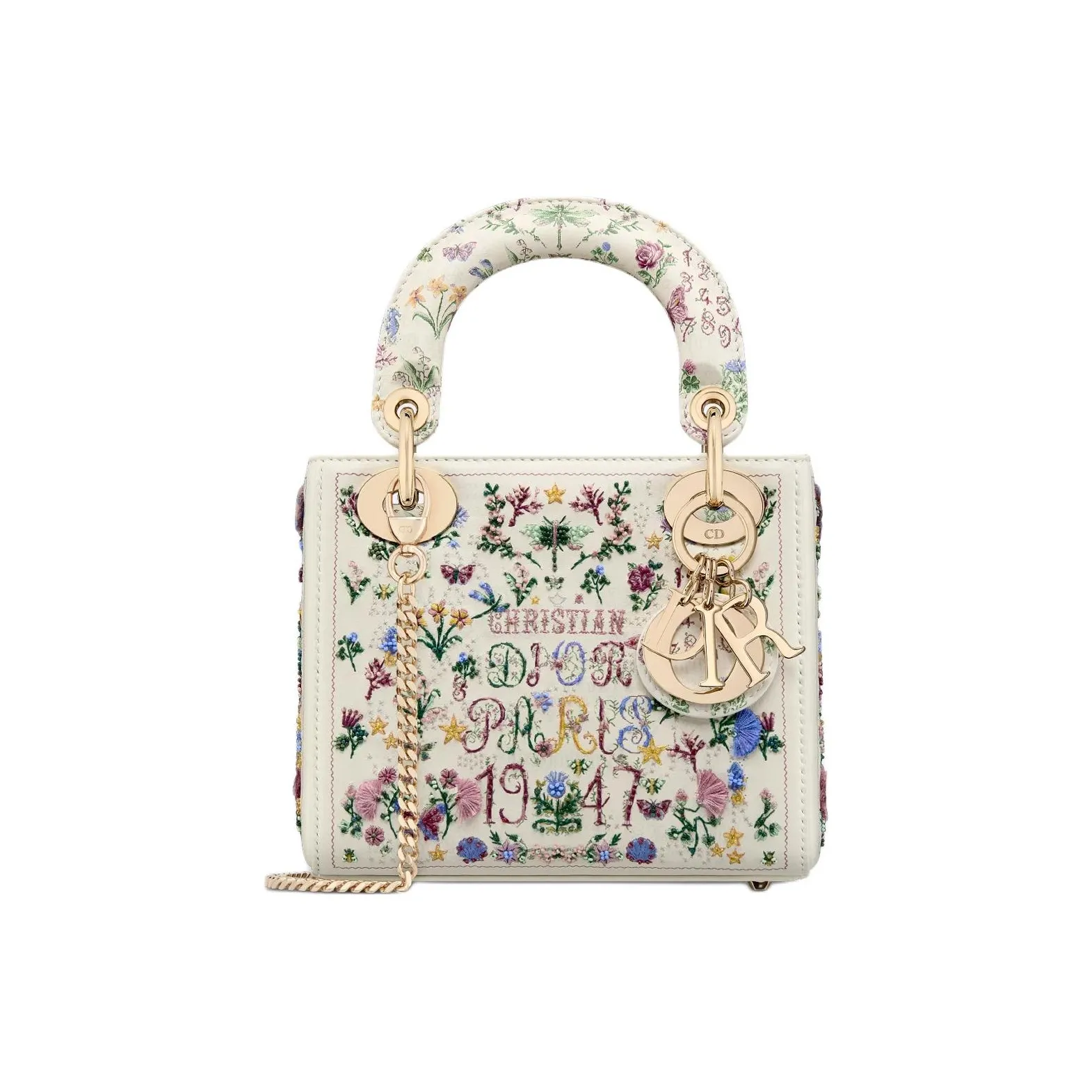 DIOR Lady Dior Cow Leather Shoulder Bag, Crossbody Bag, Handbag Mini Women's Cream White & Multicolor