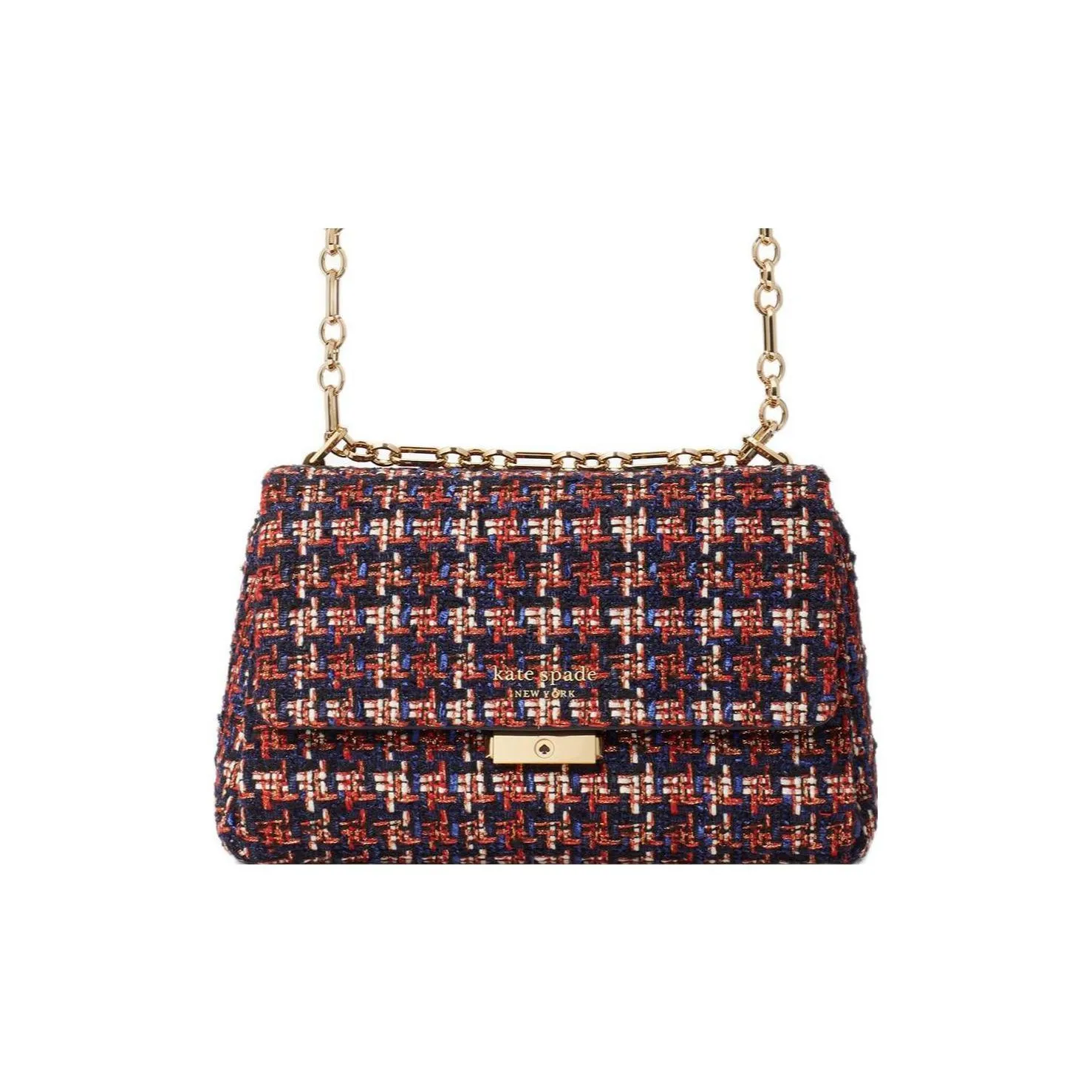 Kate Spade Carlyle Tweed Small Square Bag Crossbody Bag Shoulder Bag Medium Size Women's Red & Blue & White