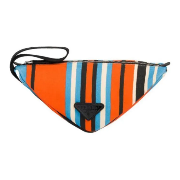 PRADA Triangle Canvas Handbag Clutch Men's Orange