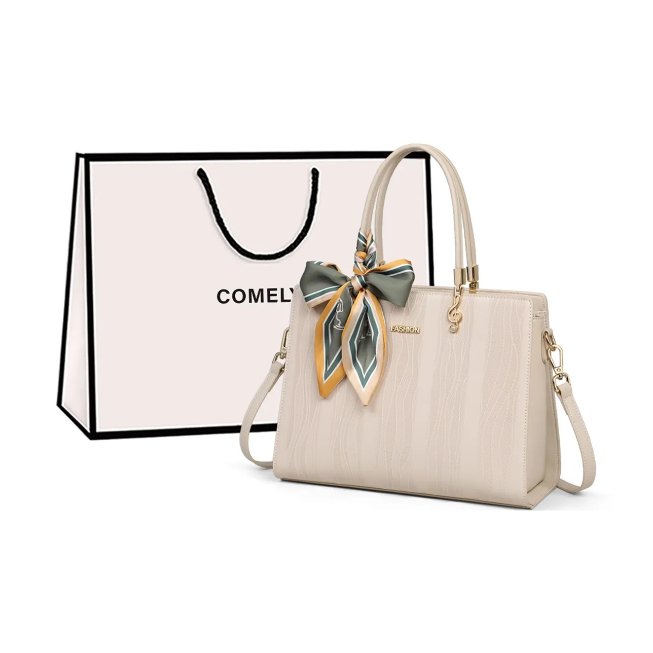 COMELY Cow Leather Mommy Bag Handbag Shoulder Bag Crossbody Bag Medium Size Women's Ecru