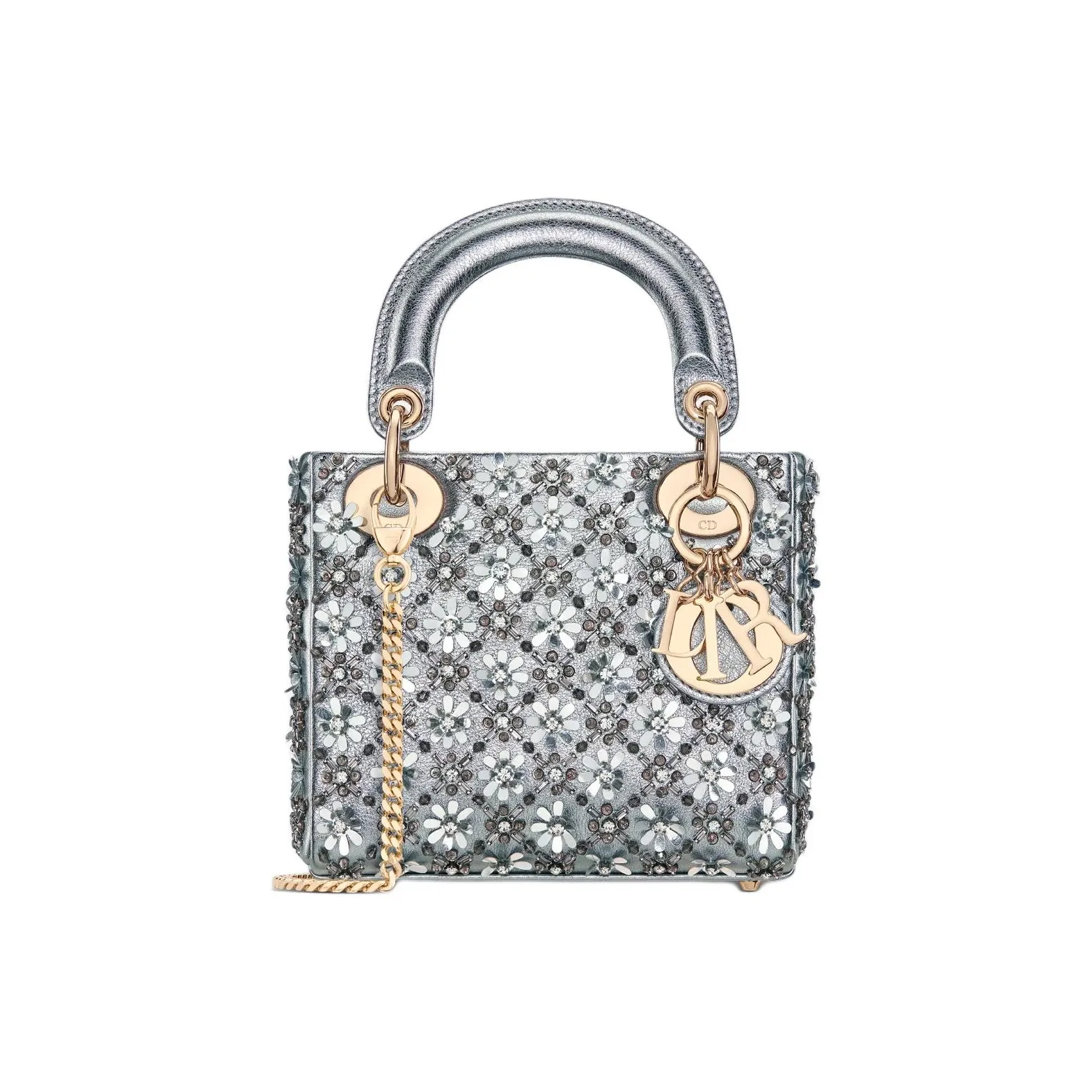 DIOR Lady Dior Calfskin Shoulder Bag, Crossbody Bag, Handbag Mini Women's Silver