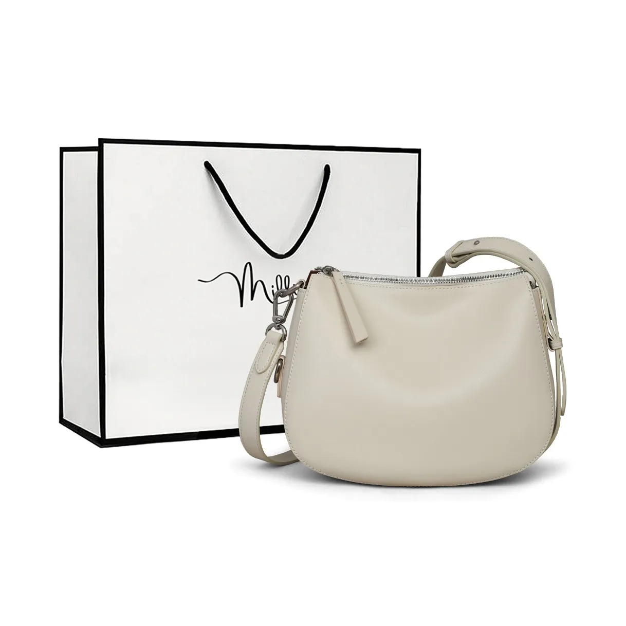 MILLIE'S Корова Кожа с Синтетической Кожей Подмышка Сумка через плечо Седло Сумка Стандартная Женская Экрю