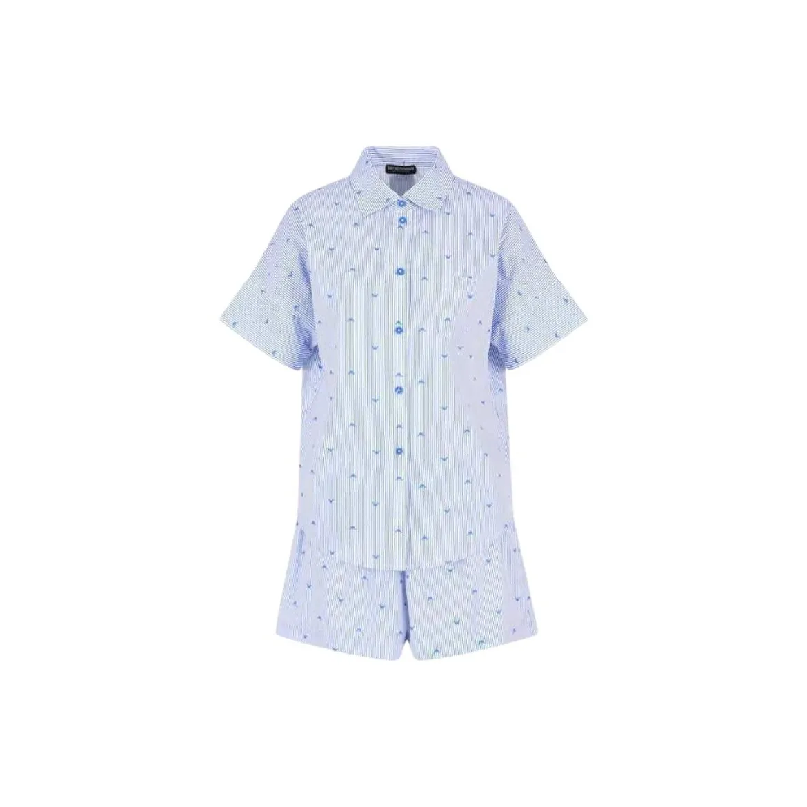 EMPORIO ARMANI Pyjama Shirt And Shorts With Striped Motif And All over Eagle Logo