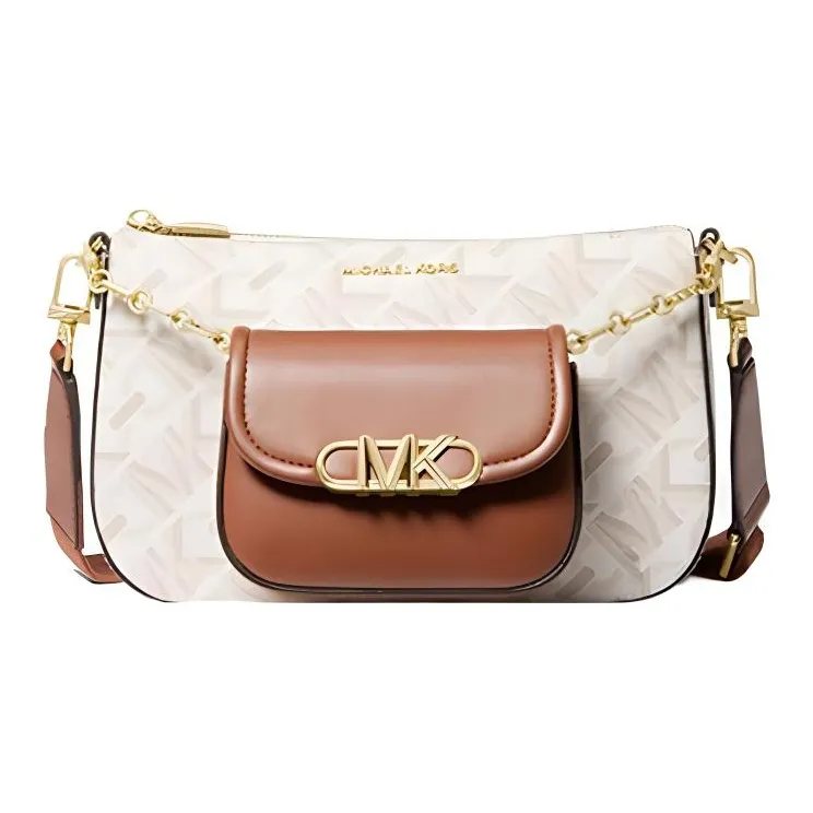 MICHAEL KORS PARKER Artificial Leather Shoulder Bag, Crossbody Bag Women's Vanilla White & Brown