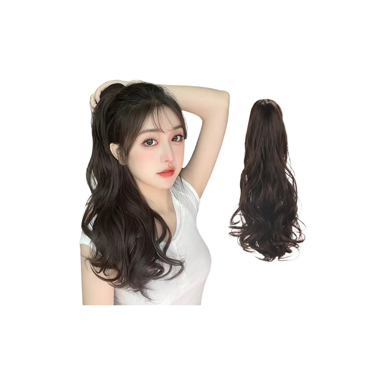 FYOSEE Большая волна Заколка для волос Ponytail Wig Натуральный черный Коричневый черный Темно-коричневый Светло-коричневый 48 см