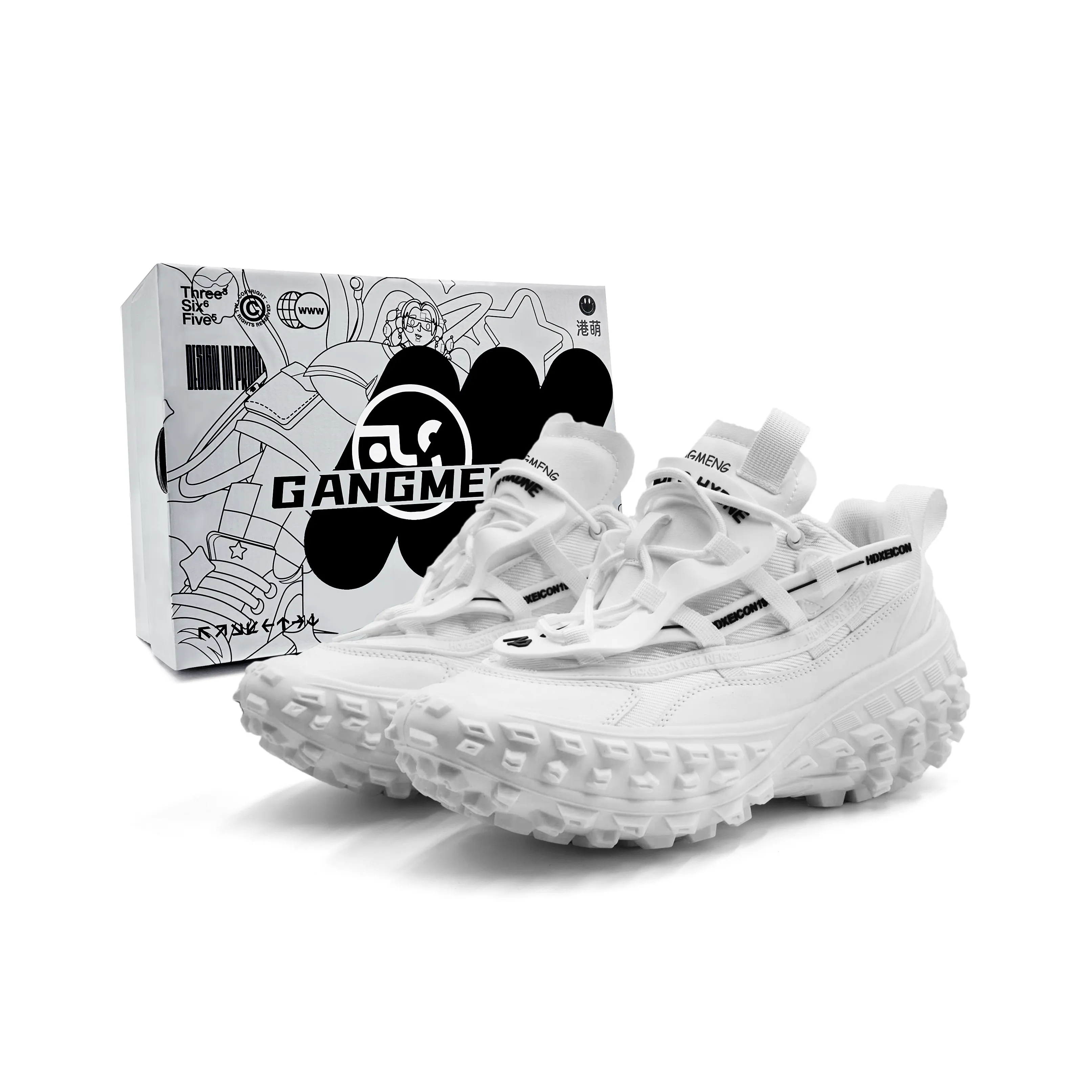 Hong Kong Meng Толстая подошва Низкий топ Белый Унисекс