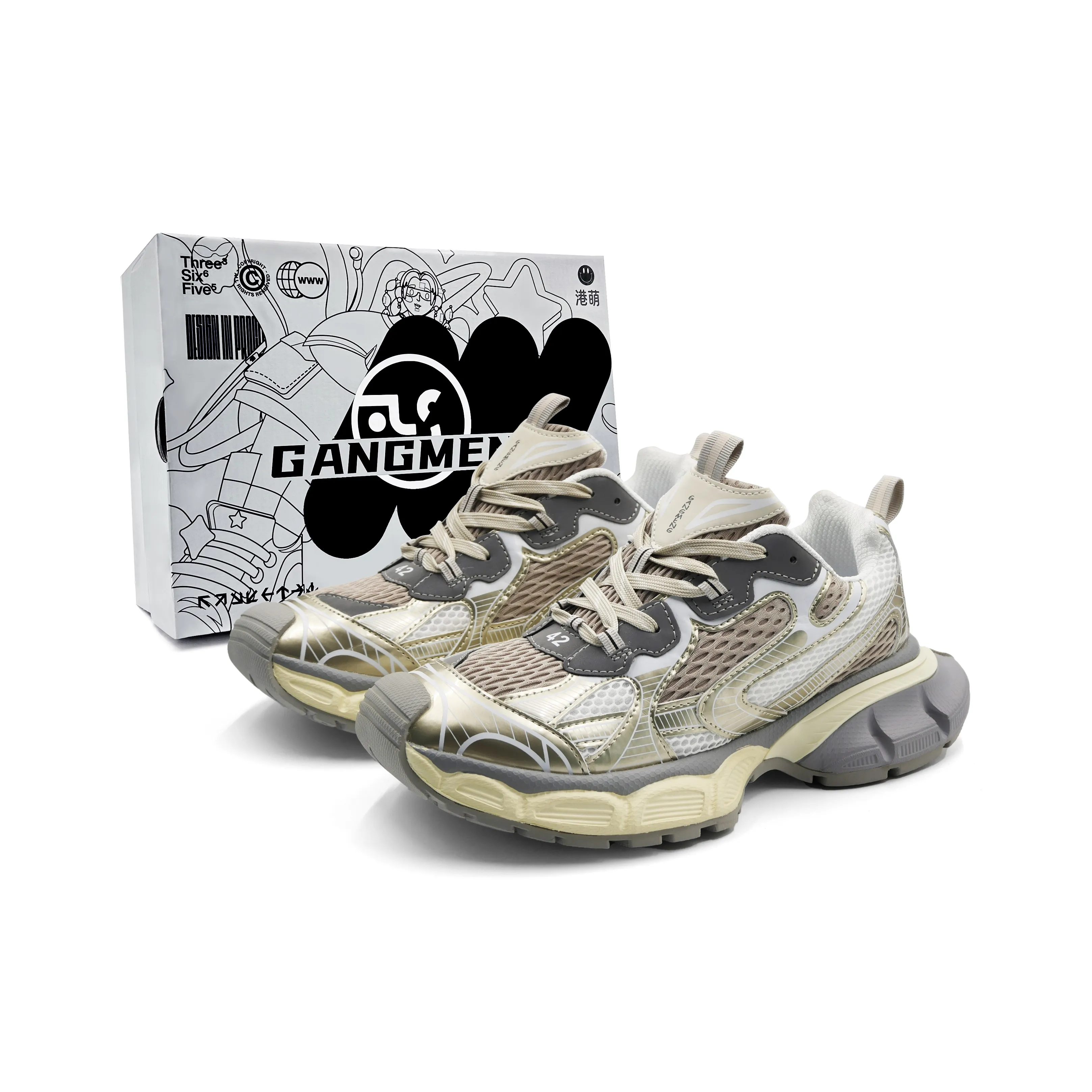 Hong Kong Meng Wear resistant, Lightweight, Breathable, And Non slip. Low Top Chunky Sneakers Unisex Champagne
