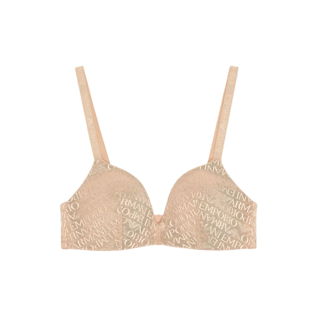 EMPORIO ARMANI Asv Padded Triangle Bra In Recycled Mesh With All over Logo Lettering