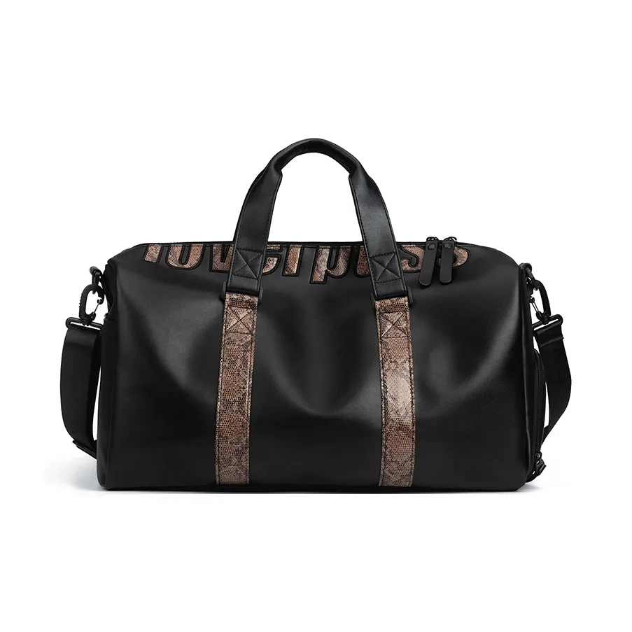 LOVERPUSS Polyurethane Gym Bag Unisex Snakeskin Print Black