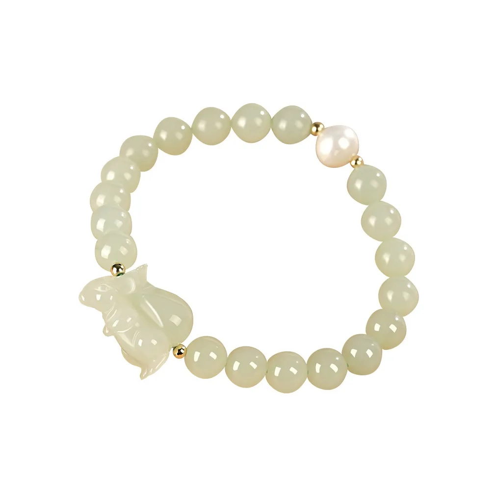 KUNYUYAO Chinese Zodiac Year Bead Chain Beaded Bracelet White Jade Unisex