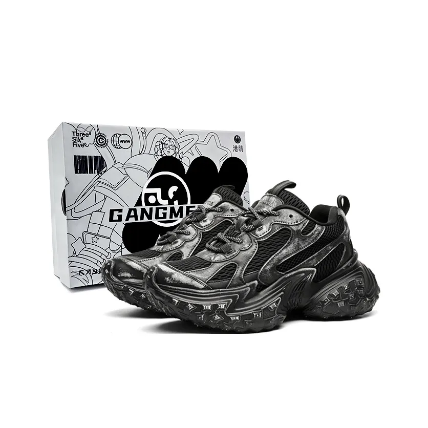 Hong Kong Meng противоскользящие и износостойкие увеличивающие высоту низкие топовые кроссовки с толстой подошвой унисекс черные