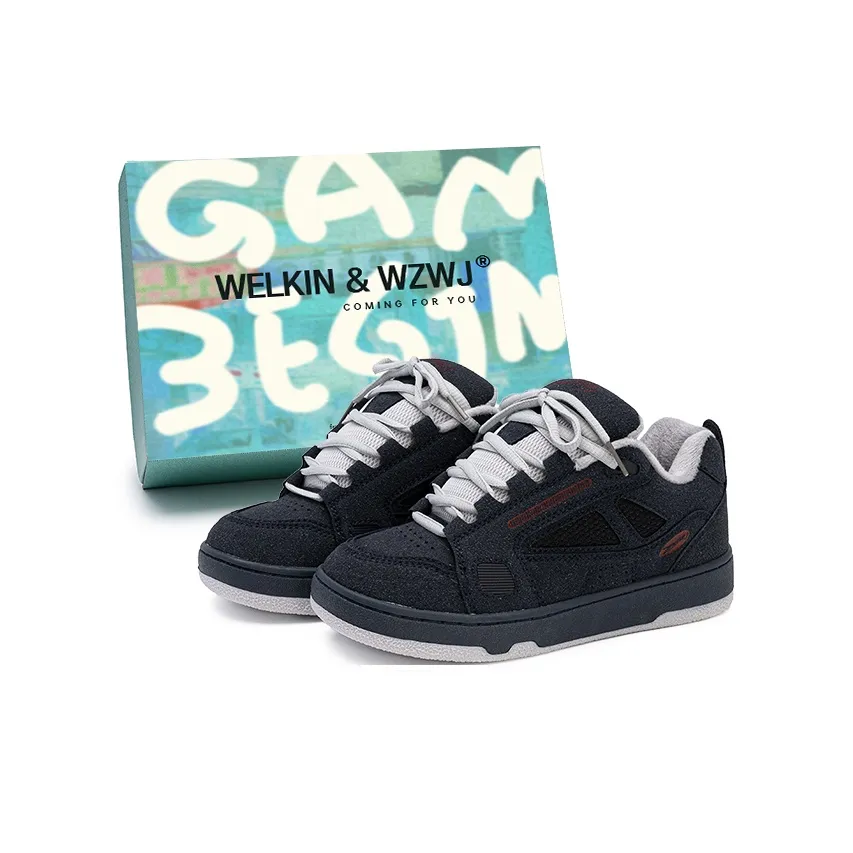 WELKIN&WZWJ Gift Box Set Warm Slip-Resistant Low-Top Skateboard Shoes For Kids Unisex Blue