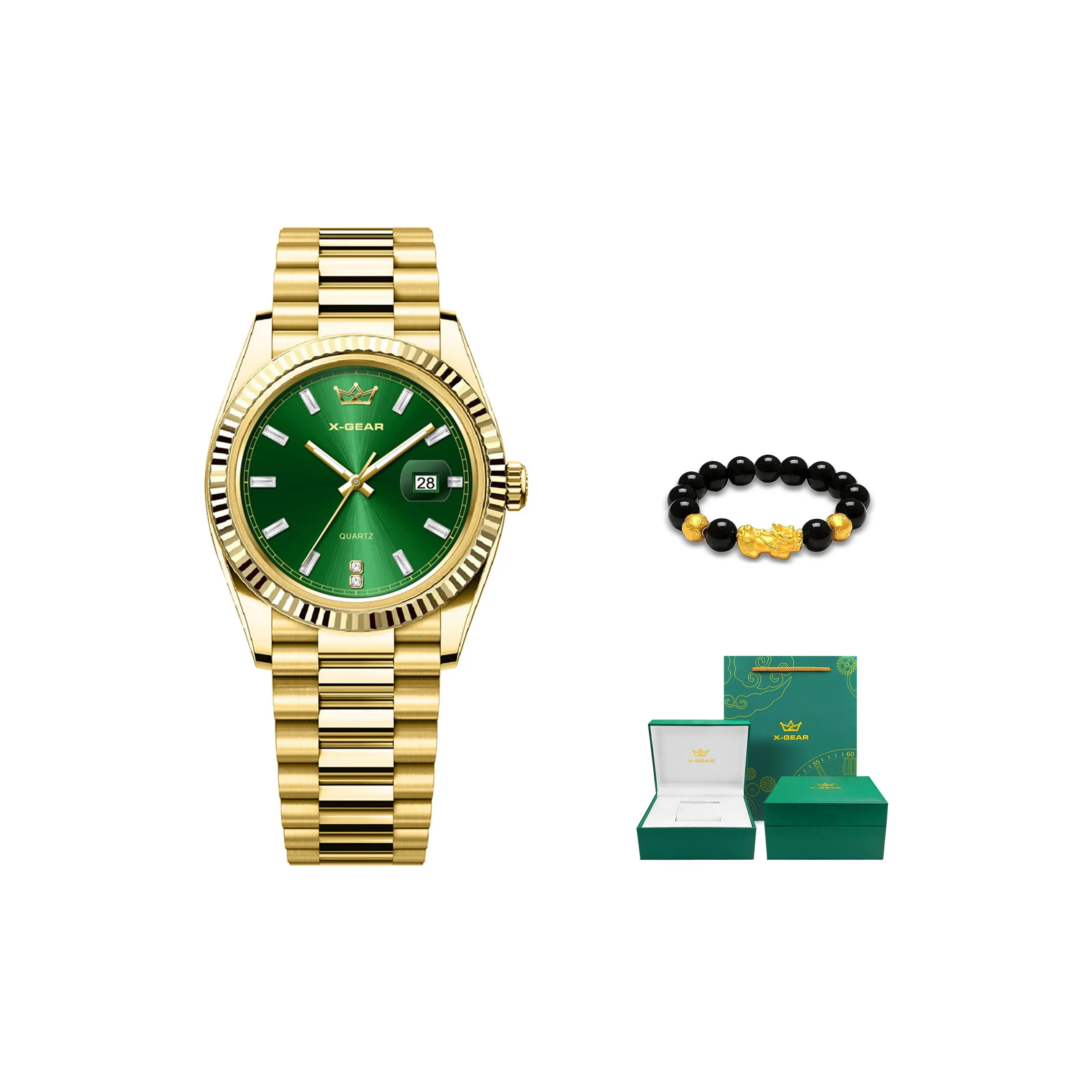 X Шестерня Кварцевый механизм Мужские часы 40 мм Зеленый
