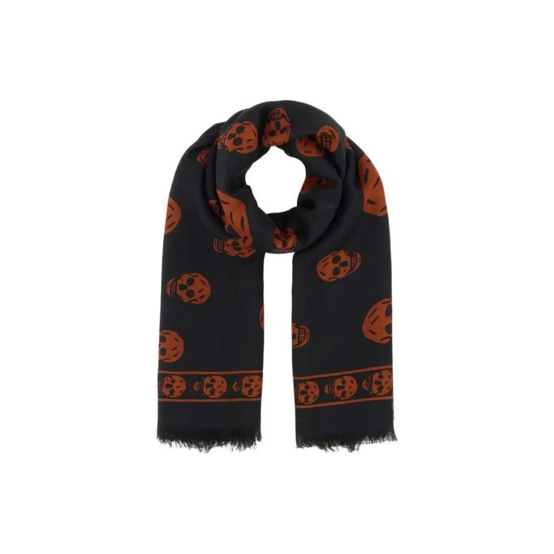 Alexander McQueen Classic Skull Printed Frayed Edeg Scarf