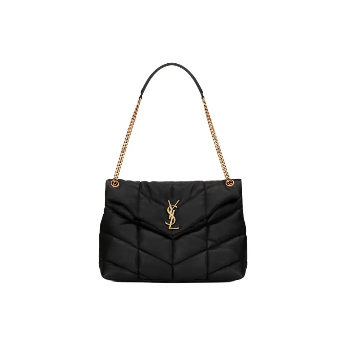 SAINT LAURENT PUFFER Lambskin Shoulder Bag Medium Size Women's Black