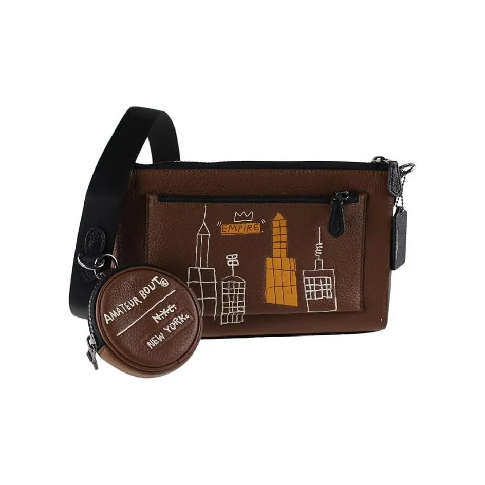 COACH Jean Michel Basquiat Коллаборация Holden Кожа Сумка через плечо Мужской Коричневый