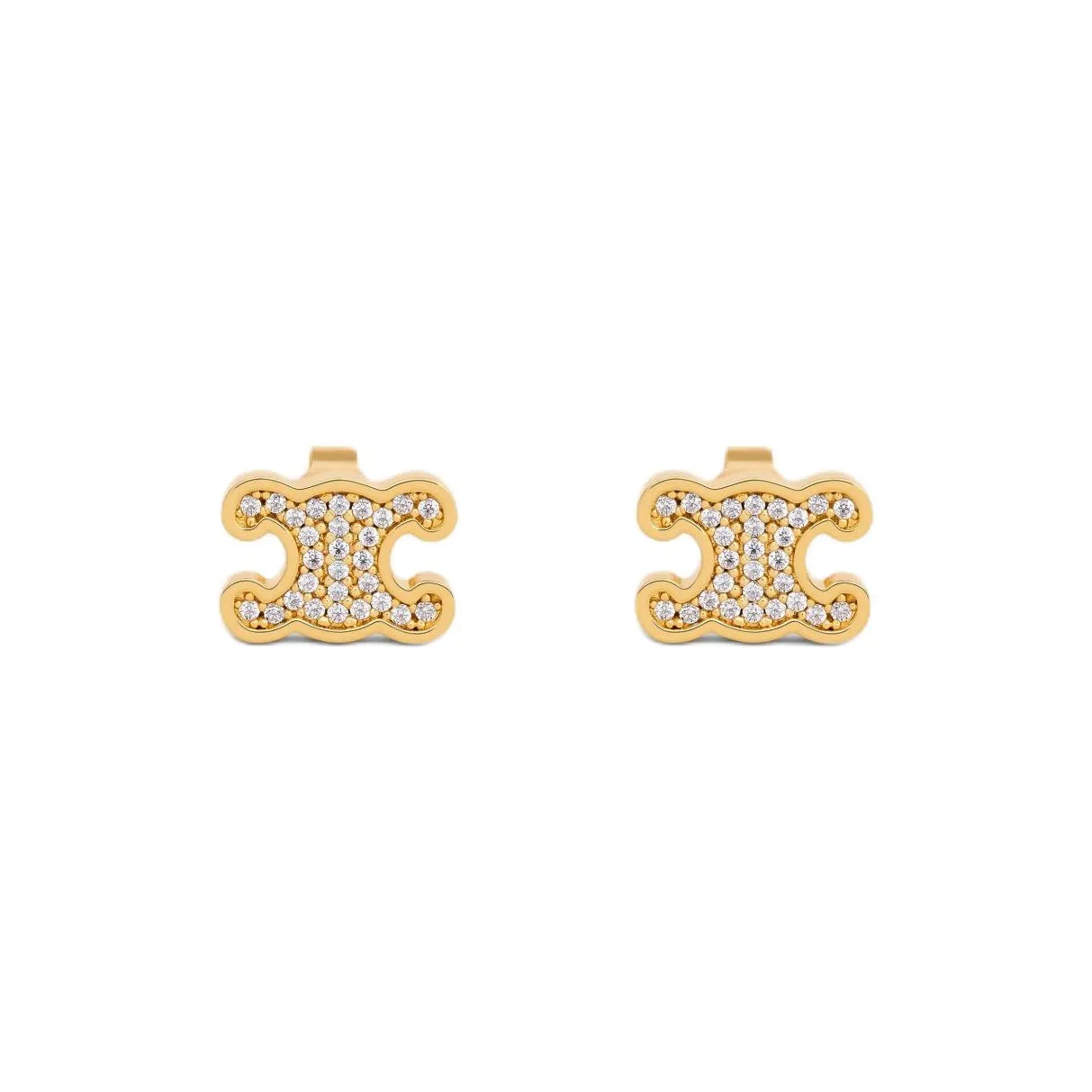 CELINE Triomphe Rhinestone Studs In Strass And Brass With Gold Finish