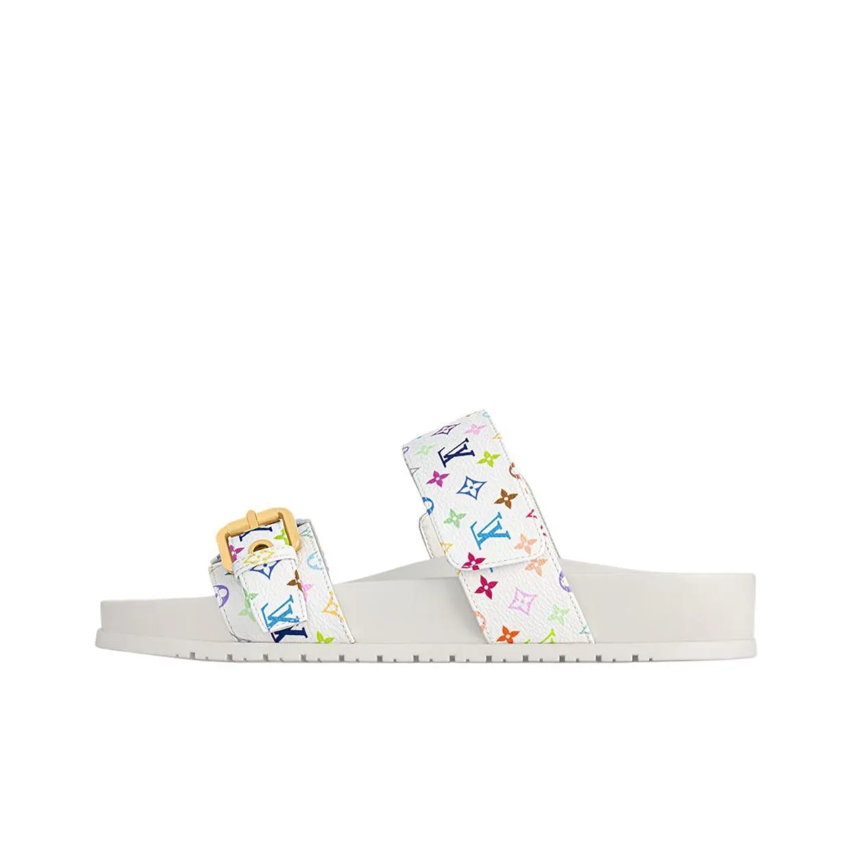 LOUIS VUITTON Bom Dia Flat Comfort Mule Takashi Murakami White Women's