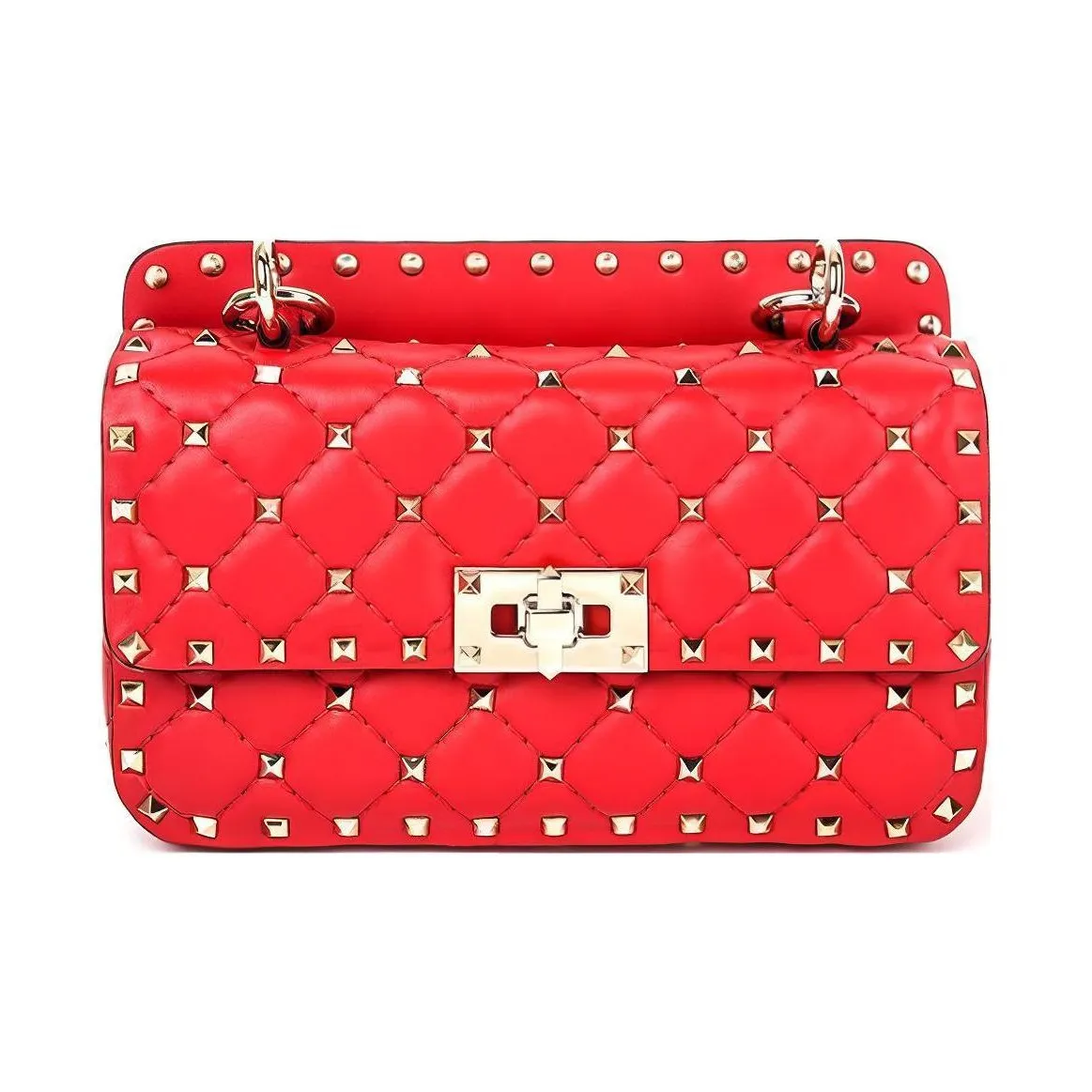 Valentino ROCKSTUD SPIKE Soft Sheepskin Leather One Shoulder Handbag Crossbody Bag Small Size Women's Red