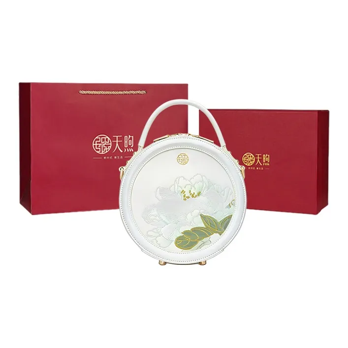 Pmsi Split Cow Crossbody Small Round Bag, Handbag, Shoulder Bag, Crossbody Bag Small Size Women's Pearl White