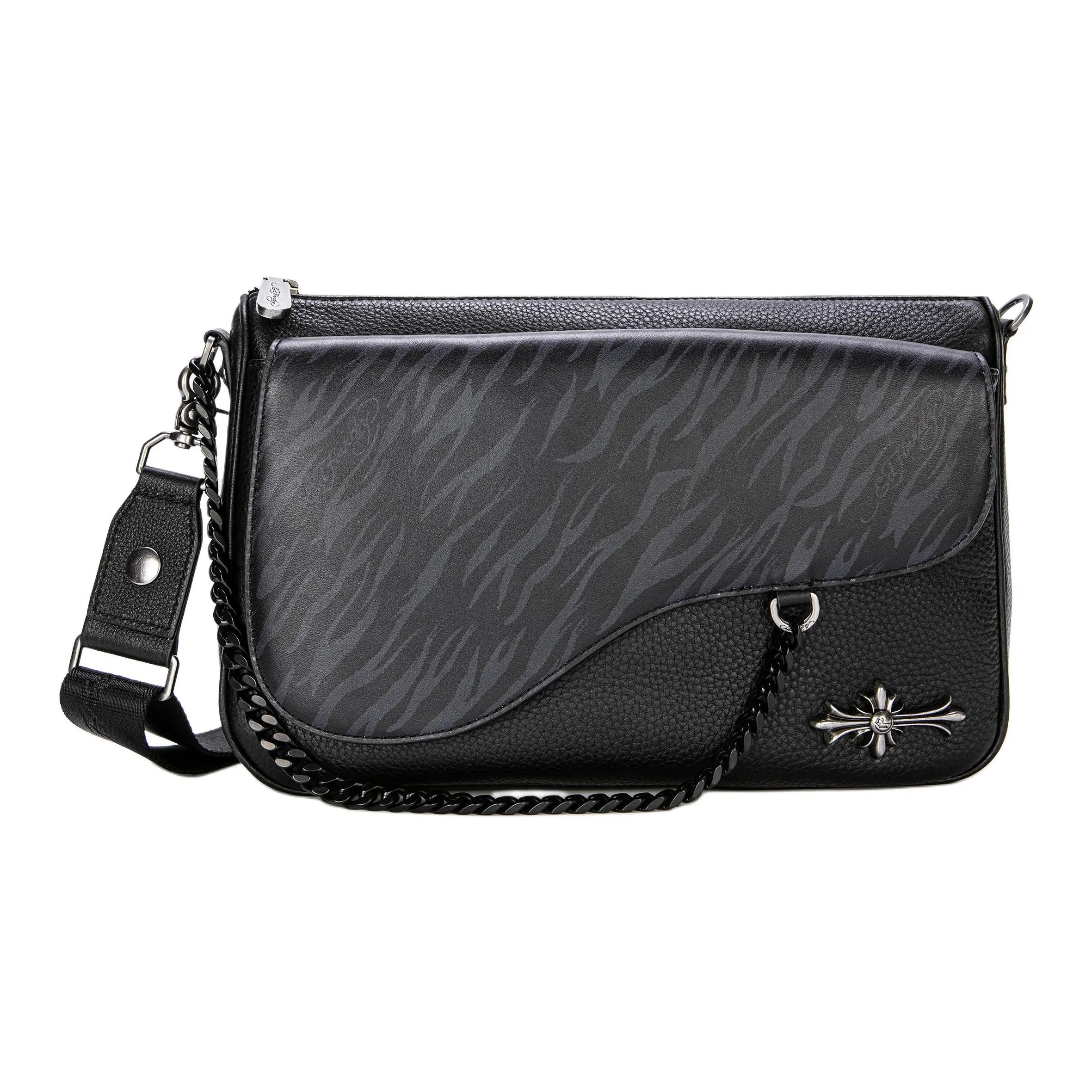 Ed Hardy Ed Hardy Classic Series Cow Head Leather Messenger Bag Crossbody Bags Small Size Unisex Black