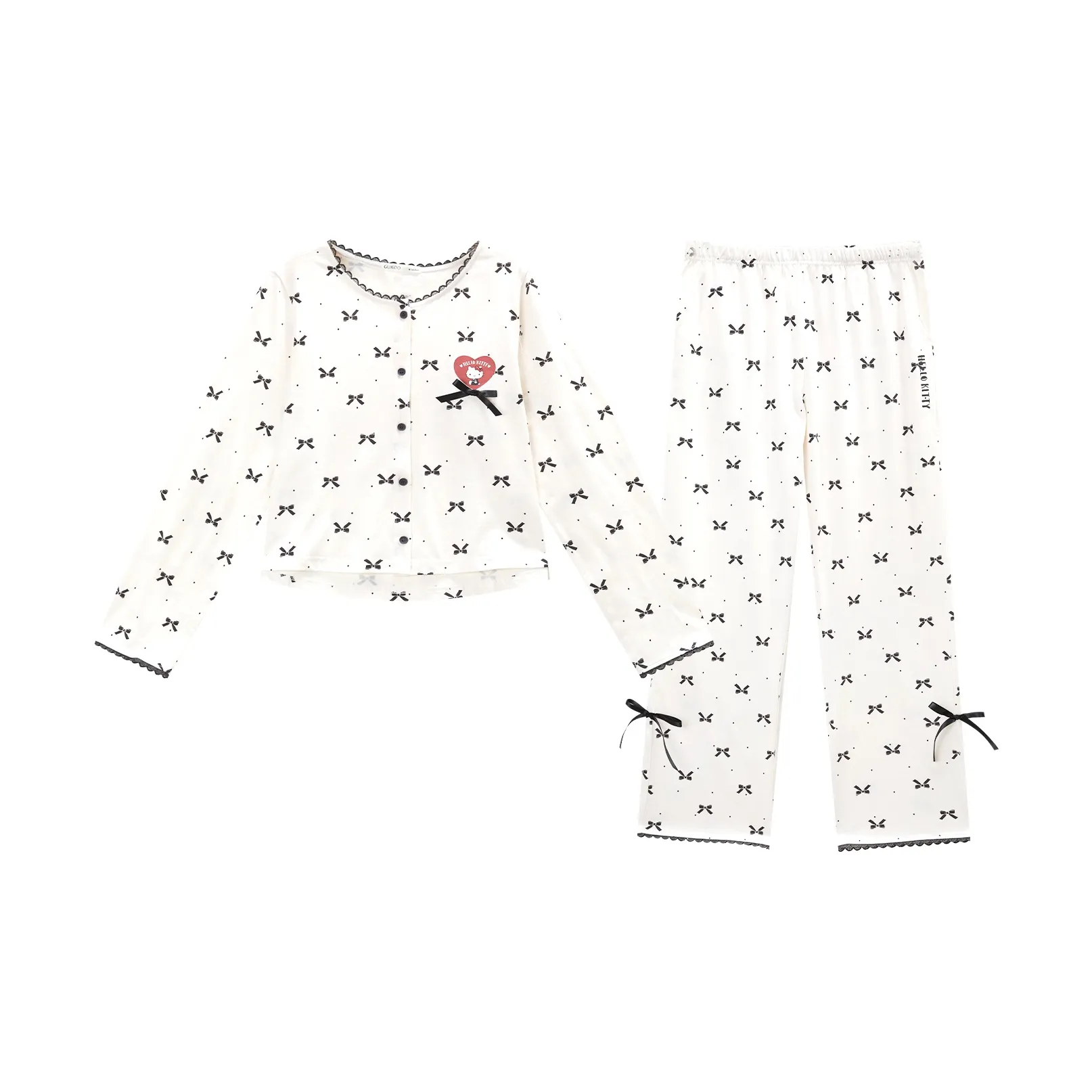 GUKOO x Hello Kitty Sanrio Series Пижамный комплект Женские Дымчатый белый