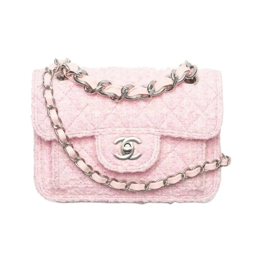 CHANEL Soft Twill Flap Bag, Shoulder Bag, Crossbody Bag Mini Women's Pink/Light Beige