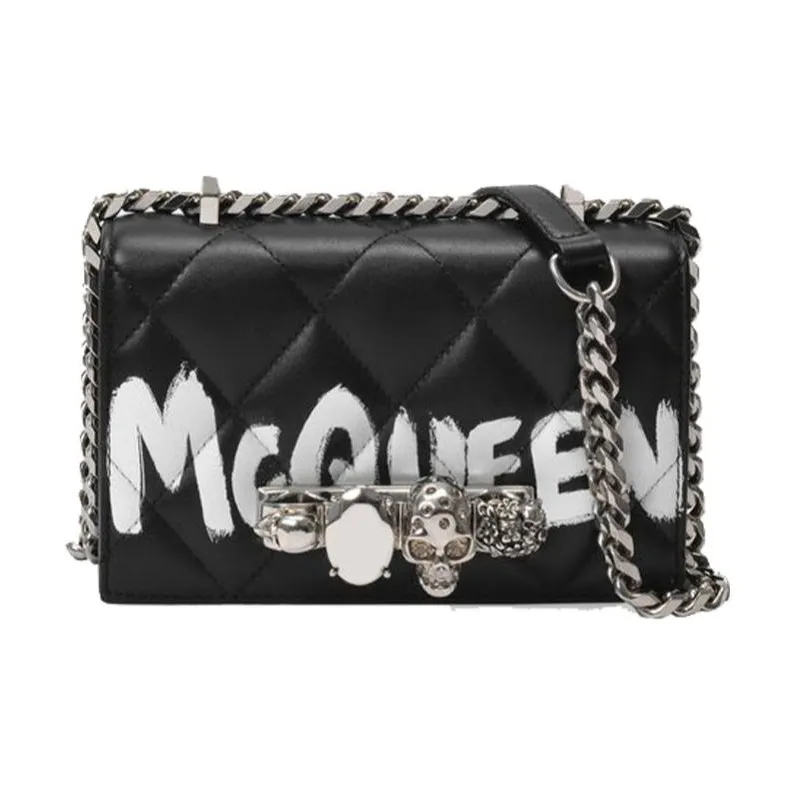 Alexander McQueen JEWELLED SATCHEL Calfskin Portable Crossbody Bag, Shoulder Bag Mini Women's Black & White