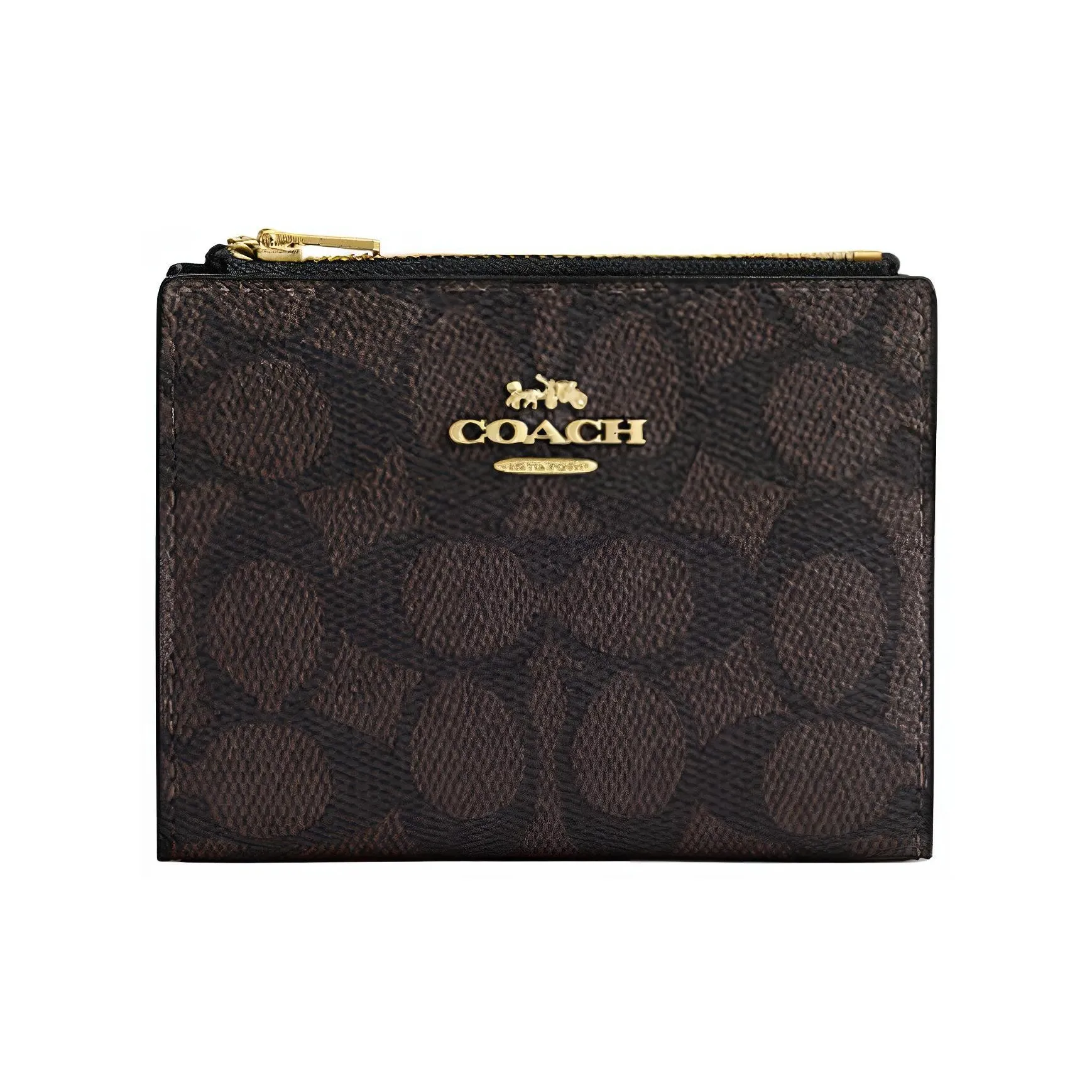 COACH Покрытый холст Кошелек Мини Женский Коричневый