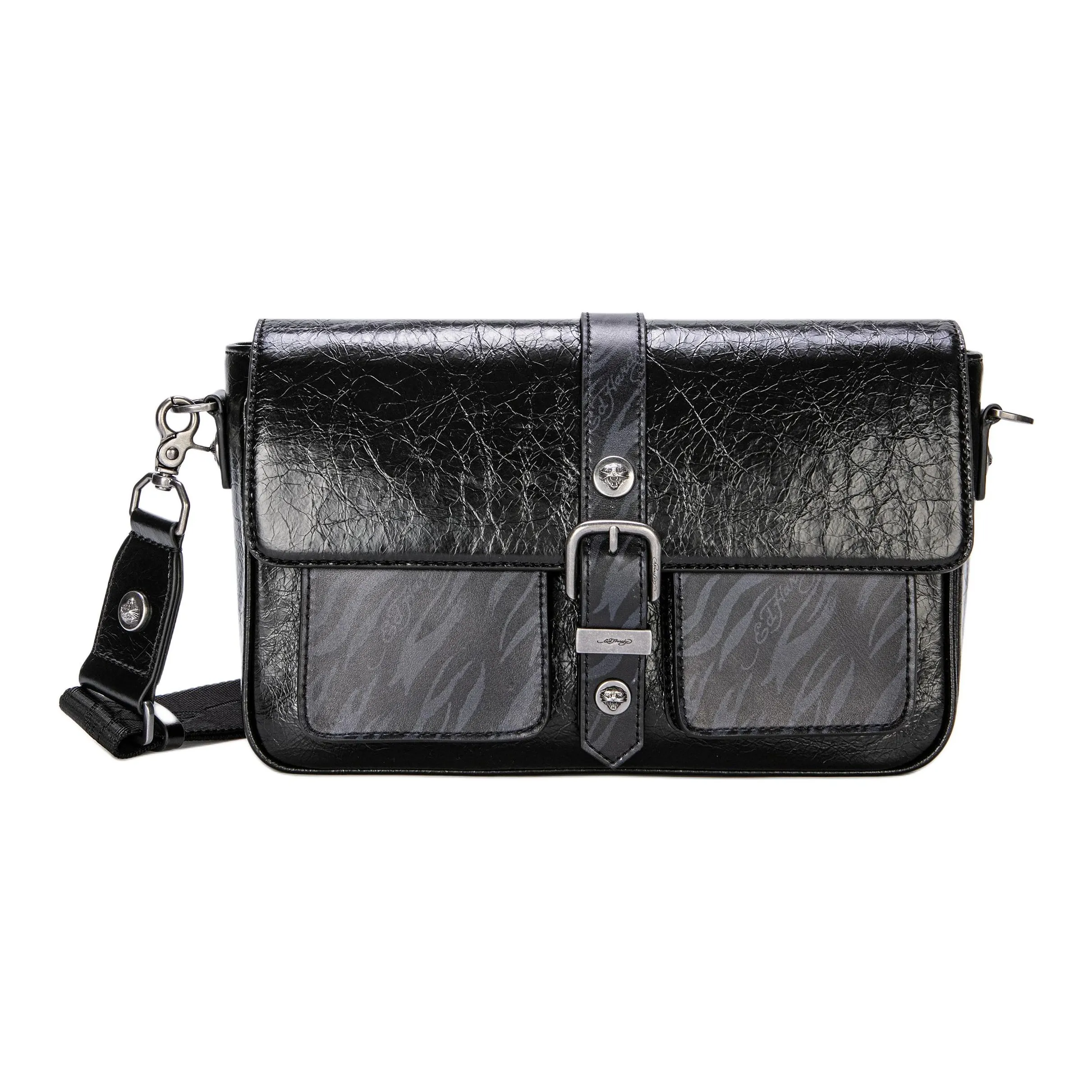 Ed Hardy Cow Leather Shoulder Bag Small Size Men's Black