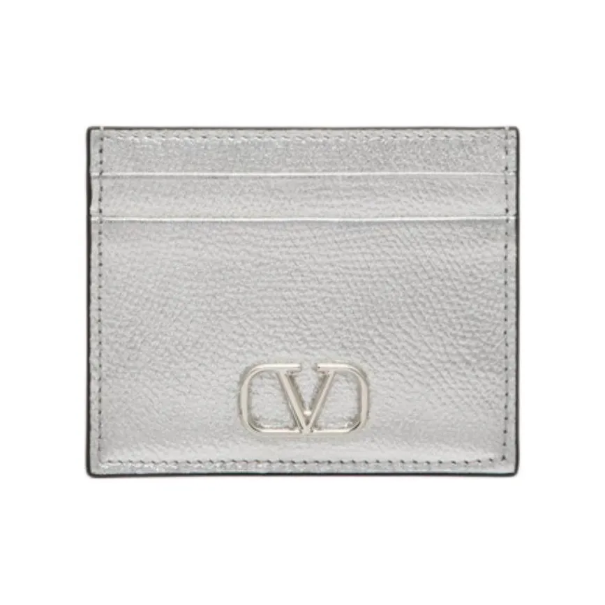 Valentino Grain Calfskin Card Holder Women's Silver
