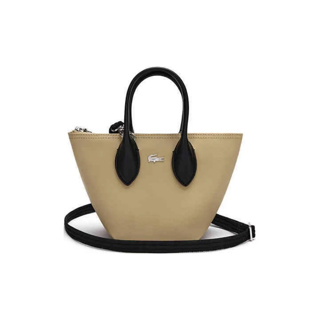 LACOSTE PVC Tote Bag, Shopping Bag, Shoulder Bag, Crossbody Bag, Handbag Mini Women's Apricot & Black