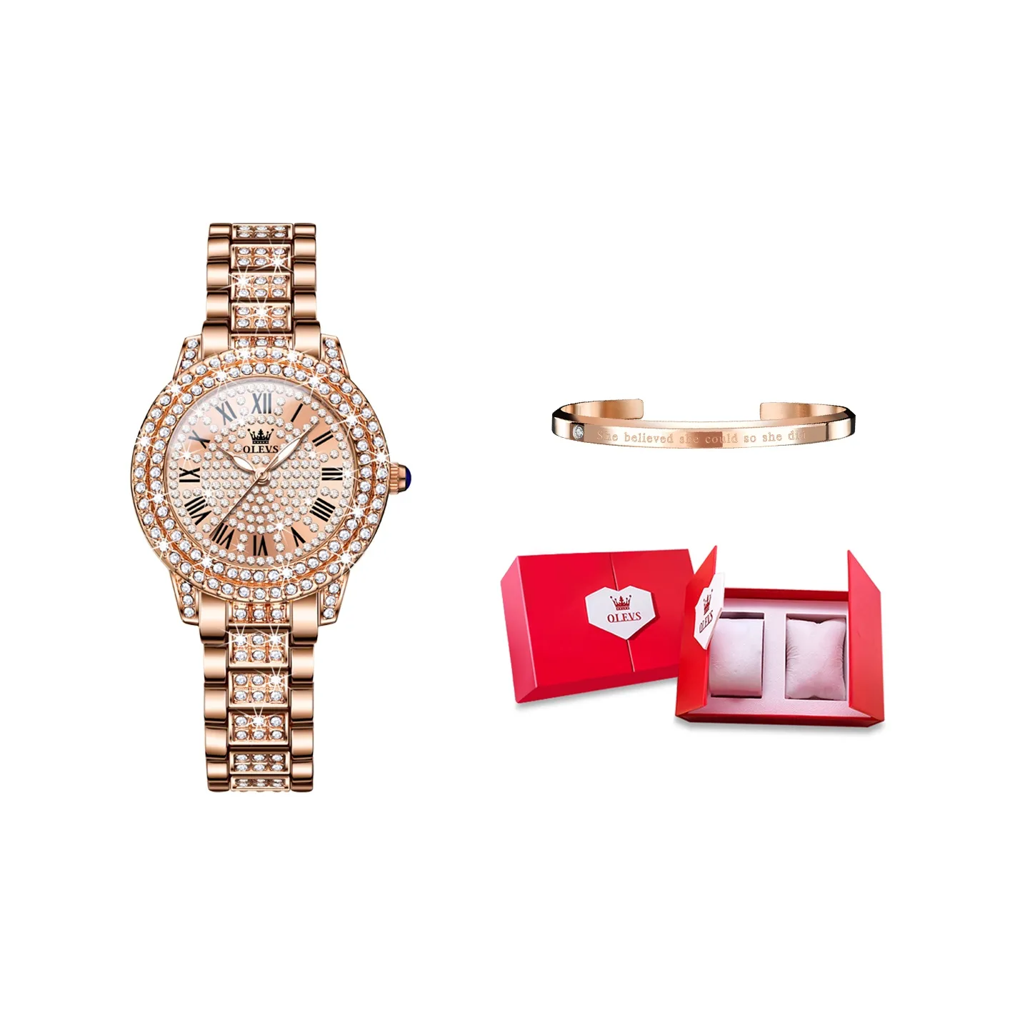 OLEVS Radiant Collection Кварцевый механизм ремешок из нержавеющей стали женские часы золотой циферблат