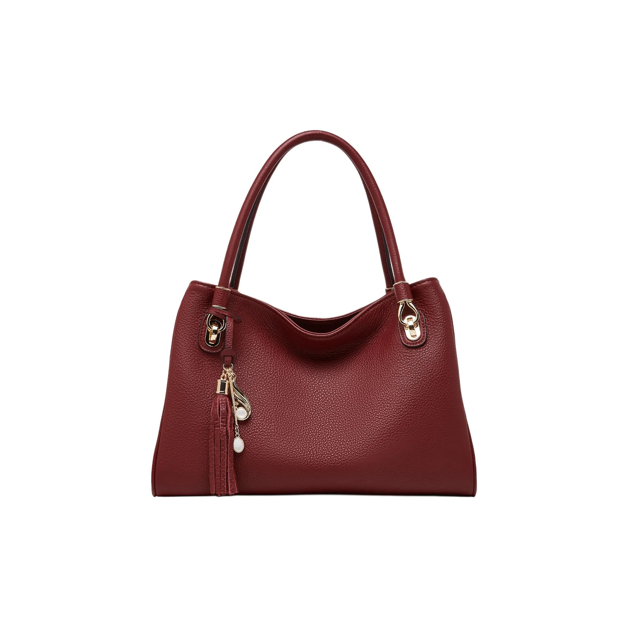 Geshiman Cow Leather Handbag Women's Burgundy/Black