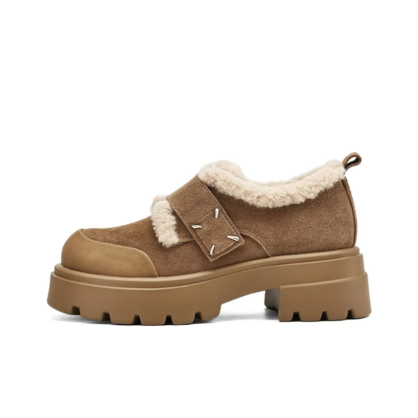 JOSINY Винтаж Deep Палец Утолщенный And Флис Линейка Термический Bokon Искусственный мех Обувь Лоферы Женские CAMEL