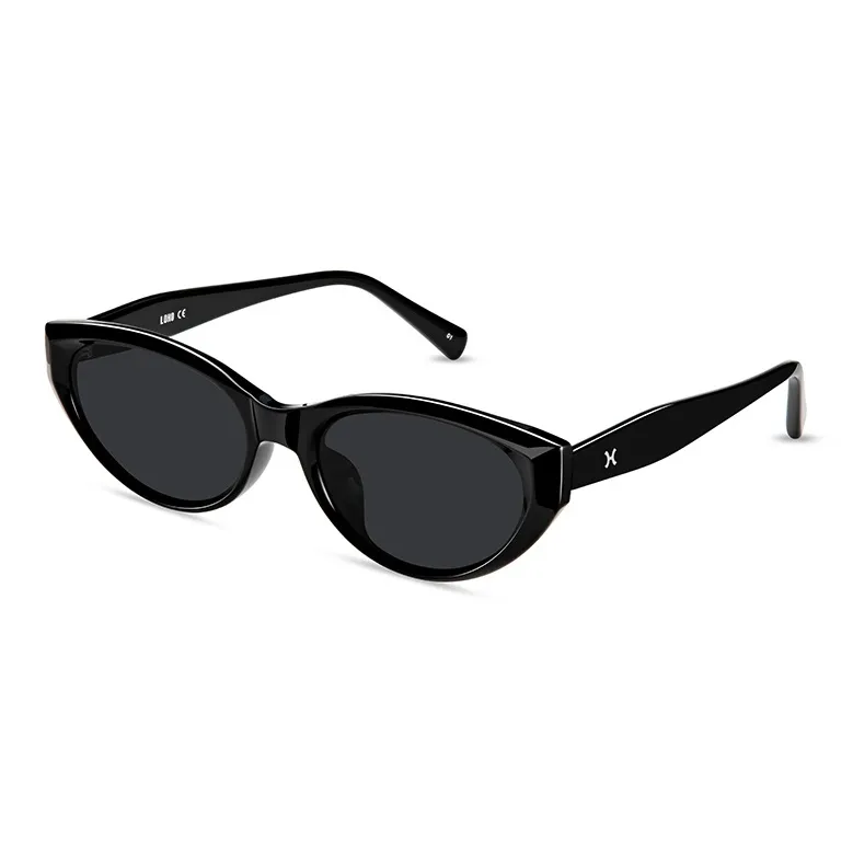 LOHO Plate Frame Cat Eye Driving Sunglasses For Travel Photography With UV Protection Women's Black Oat