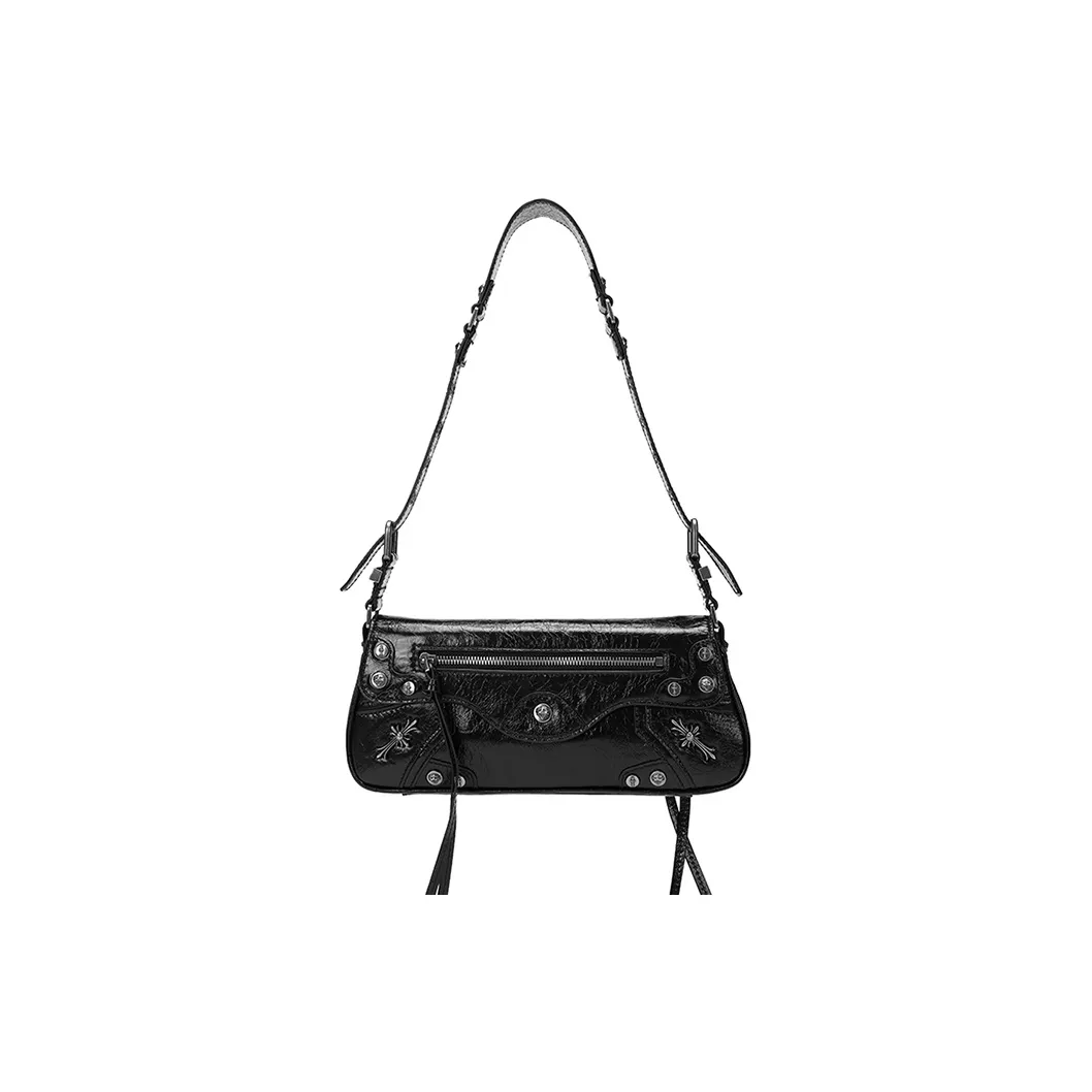 Ed Hardy Ed Hardy Classic Series Cow Leather Shoulder Bag Medium Size Women's Black