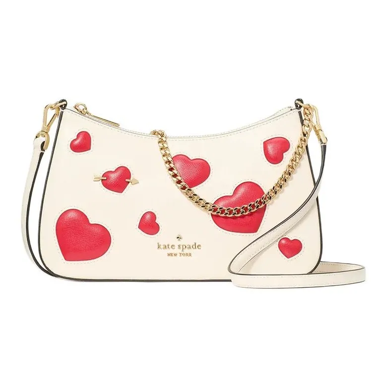Kate Spade Cow Split Leather One Shoulder Handbag Small Size Women's Egg White Frost White & Red