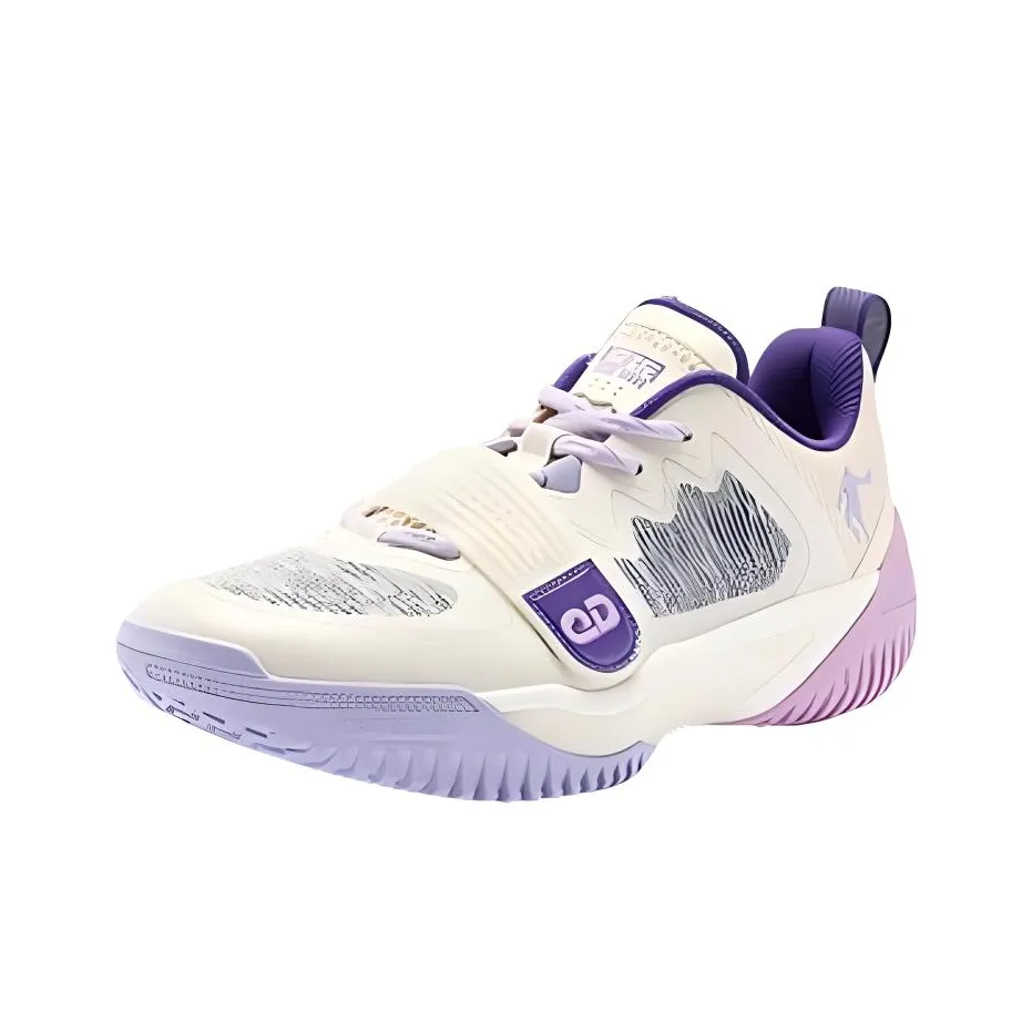 QIAODAN Polishing 6 Team Anti Slip Wear Resistant Low Top Basketball Shoes Men's White Purple