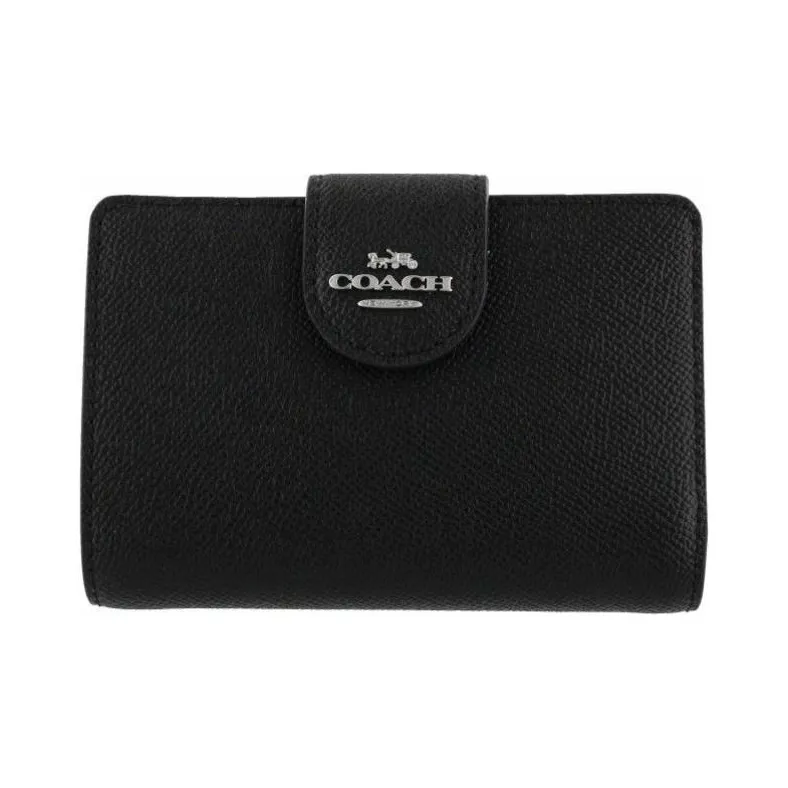 COACH Corner Zip Кожа Держатель для карт кошелек Средний Women's Silver Черный