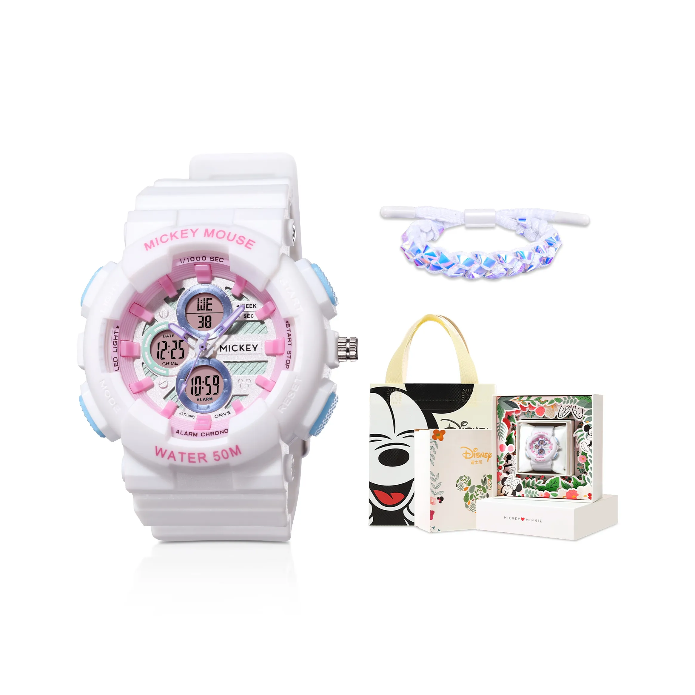 Disney Mickey Электронный механизм TPU ремешок Часы Женские Белый циферблат