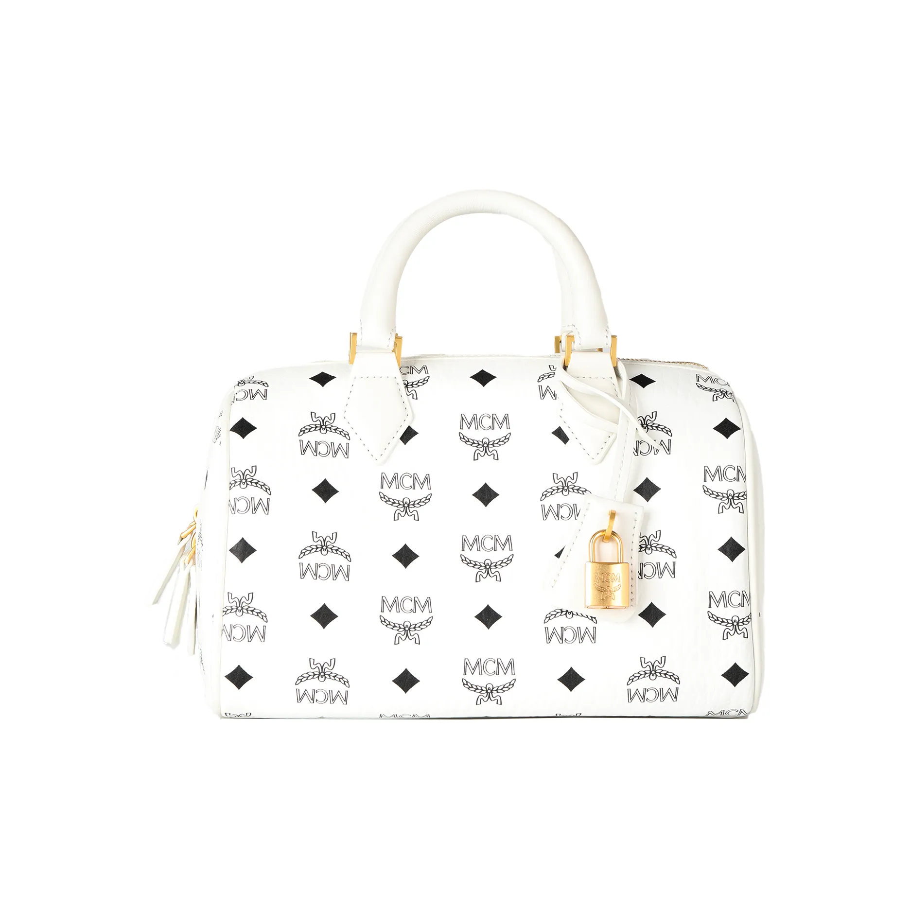 MCM Ella Canvas With Leather Boston Bag, Crossbody Bag, Handbag Trumpets Women's White