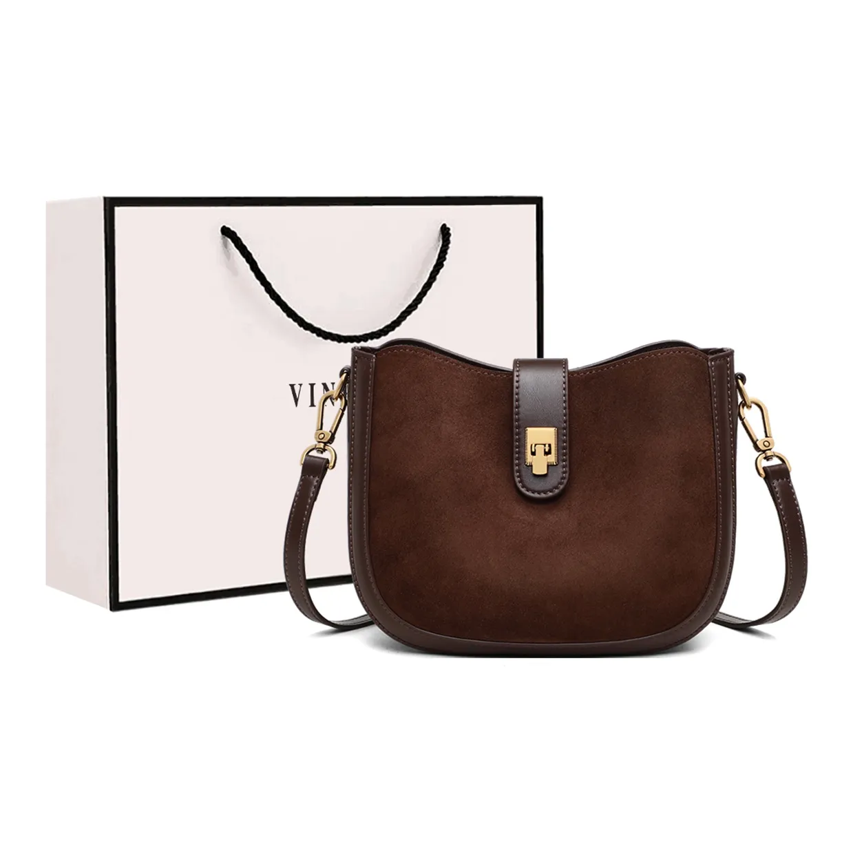 VINEY Сумка через плечо из коровьей кожи ведрообразная сумка стандартная женская кофейного цвета