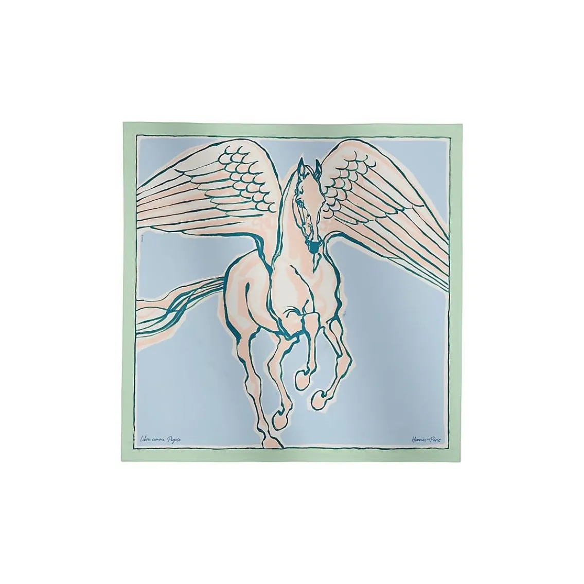 HERMES Mulberry Silk Silk Scarves Women's Aqua Green