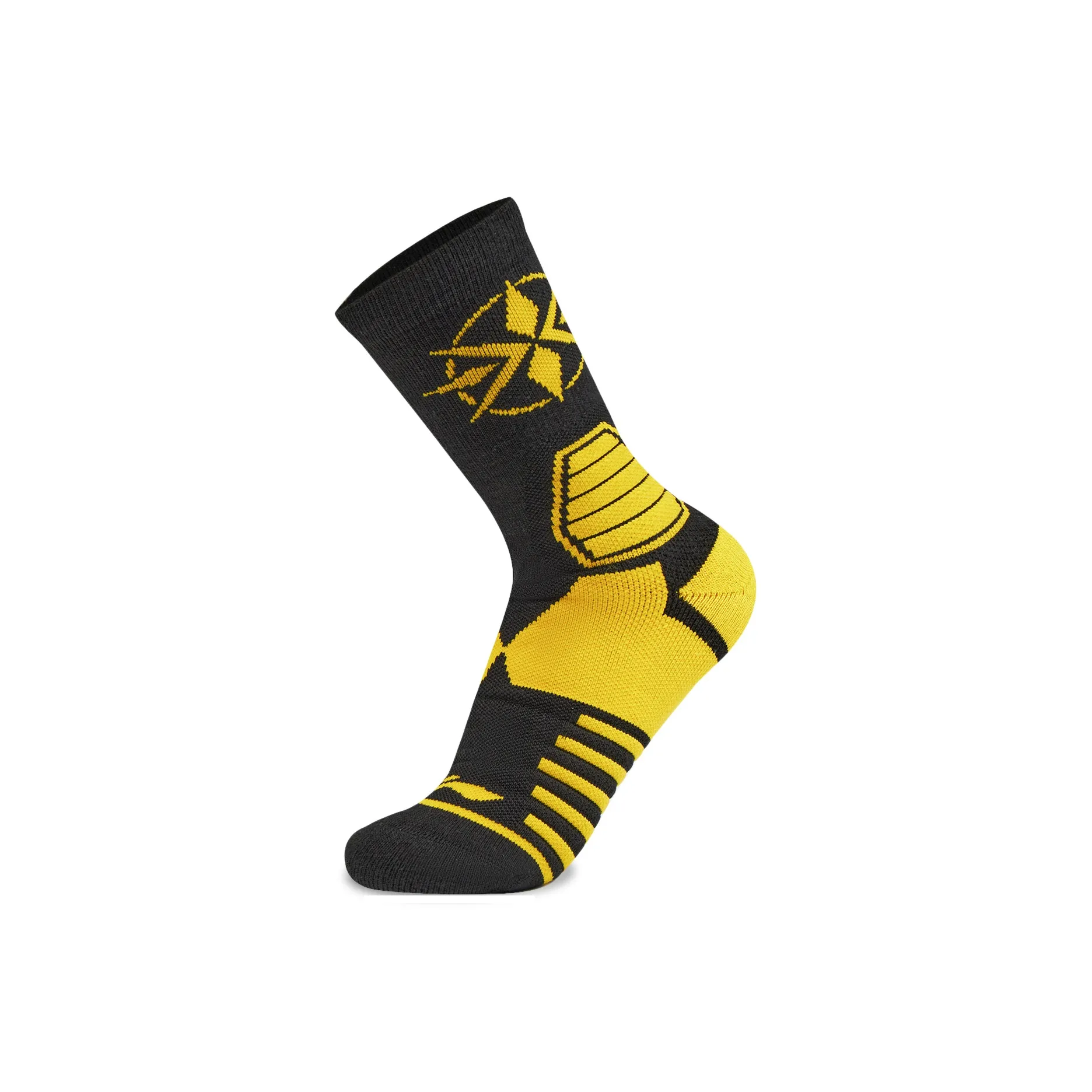 LiNing Basketball Collection Knee High Socks Unisex 1 Pack Black Spectrum Yellow