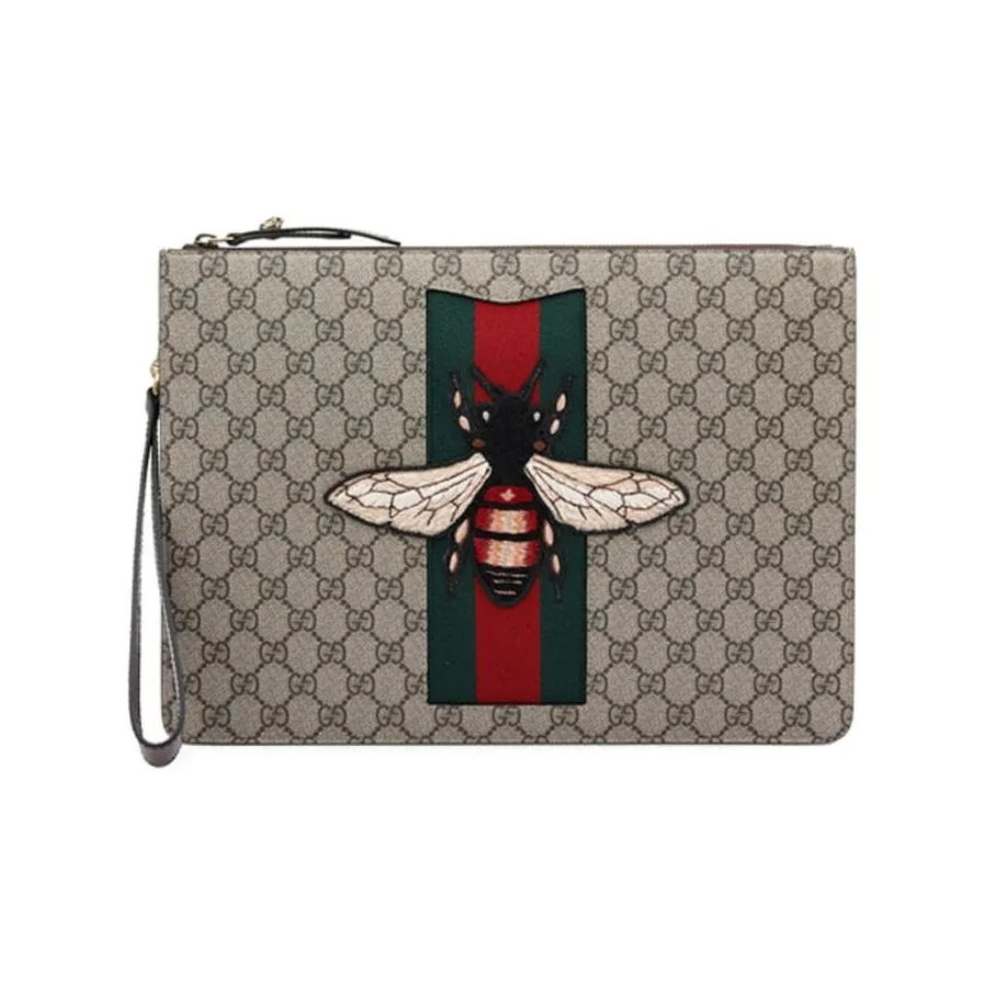 GUCCI Canvas With Leather Clutch Men's Ebony & Brown